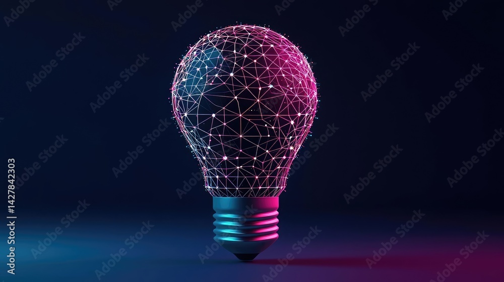 Poster polygon lightbulb with innovation and exchange concept. futuristic light bulb with glowing geometric