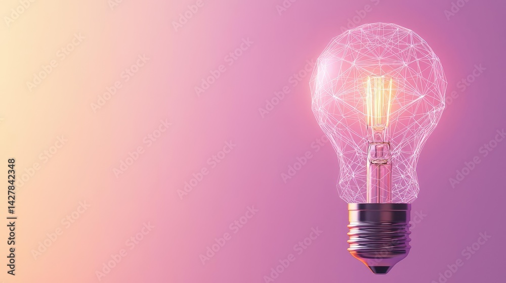 Poster polygon lightbulb with innovation and exchange concept. a glowing light bulb with a modern geometric