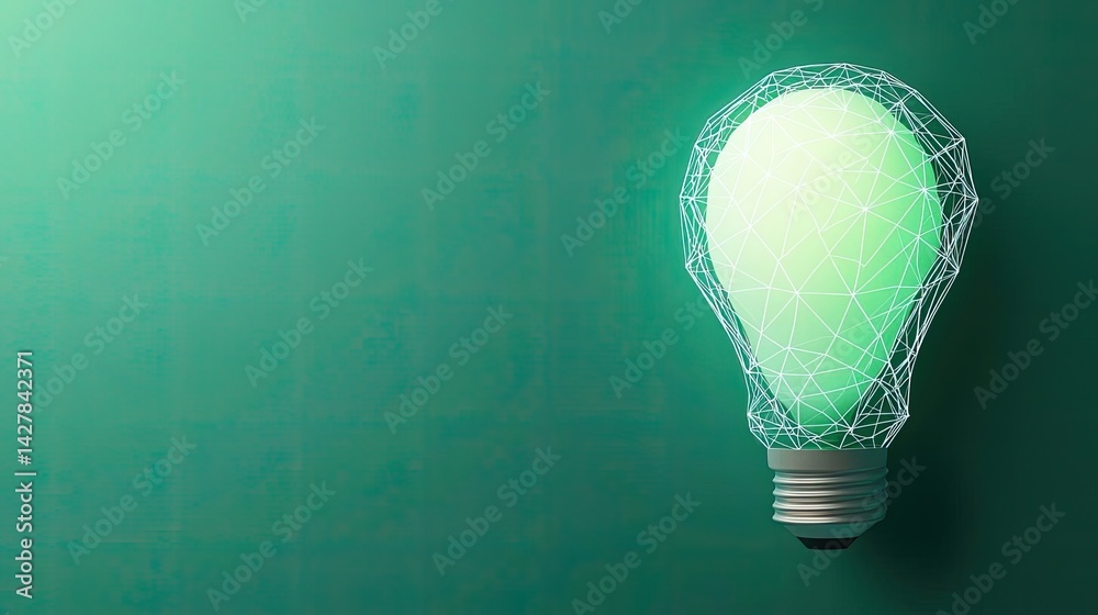 Poster polygon lightbulb with innovation and exchange concept. an innovative green light bulb with a modern