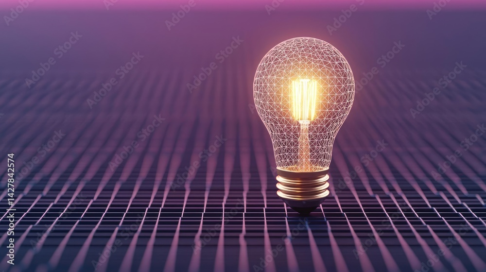 Aufkleber polygon lightbulb featuring lamp and network concept. a glowing light bulb on a dark grid background