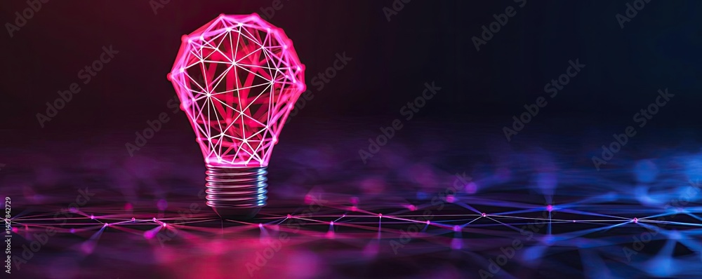 Poster polygon lightbulb featuring lamp and network concept. colorful light bulb representation of digital 