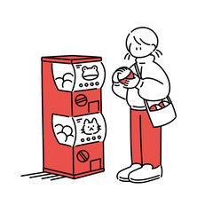 ガチャガチャのカプセルが開けられない女の子のイラスト