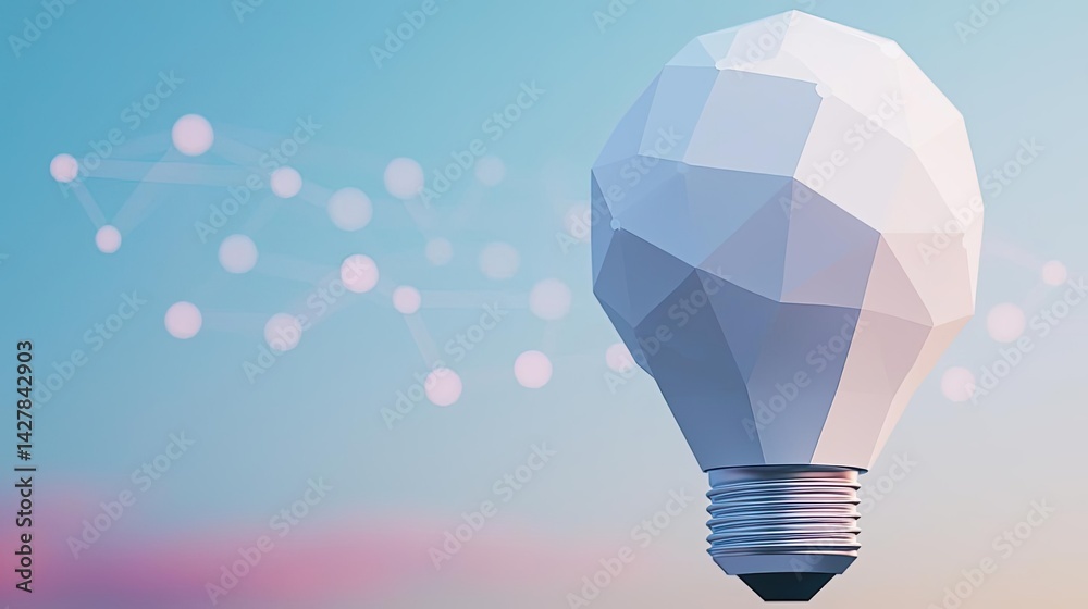 Poster polygon lightbulb featuring lamp and network concept. a creative, geometric light bulb representing 