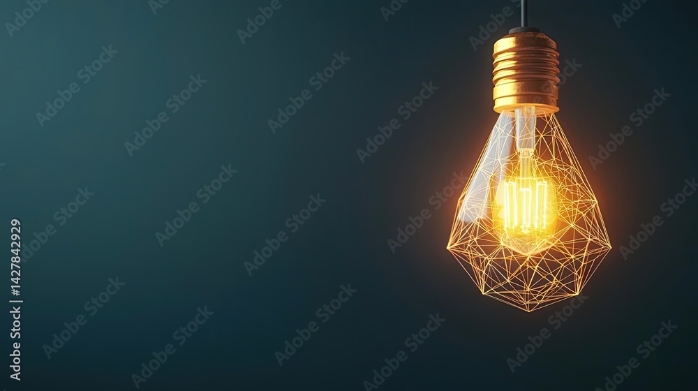 Poster polygon lightbulb in business and idea exchange concept. stylish light bulb glowing in a modern sett