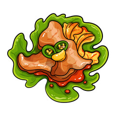 Korean Beef Bulgogi Lettuce Wraps Top View Food Illustration Vector.
Beef Bulgogi Lettuce Wraps Top Menu Icon.
Korean Grilled Pork Lettuce Vector Icon. 
Korean Beef Lettuce Wraps Healthy Vector.