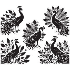 create peacock bird Silhouette with white background