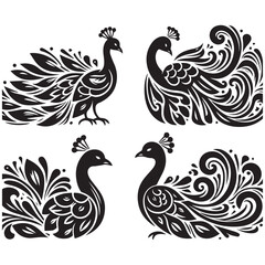 create peacock bird Silhouette with white background