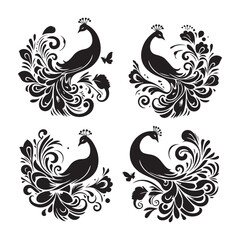 create peacock bird Silhouette with white background