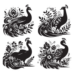 create peacock bird Silhouette with white background