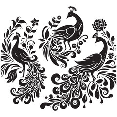 create peacock bird Silhouette with white background