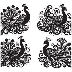 create peacock bird Silhouette with white background