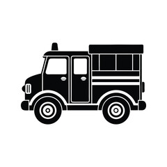 Fire engine side view icon silhouette vector with white background