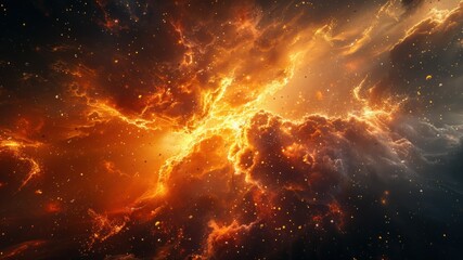 Naklejka premium Fiery orange nebula in space, galaxy, cosmos, and the universe's beauty.