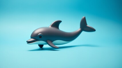 Obraz premium Creative composition of toy dolphin placed on blue surface for ocean concept in studio
