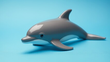 Fototapeta premium Creative composition of toy dolphin placed on blue surface for ocean concept in studio