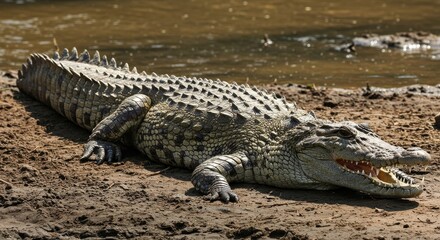 Obraz premium Crocodile on riverbank wildlife image