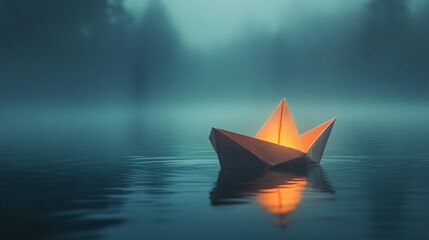 Obraz premium Luminous Paper Boat on Calm Water