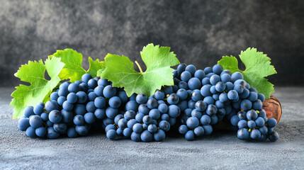 A bunch of ripe, juicy red grapes on the vine, a healthy fruit from the vineyard ready for harvest