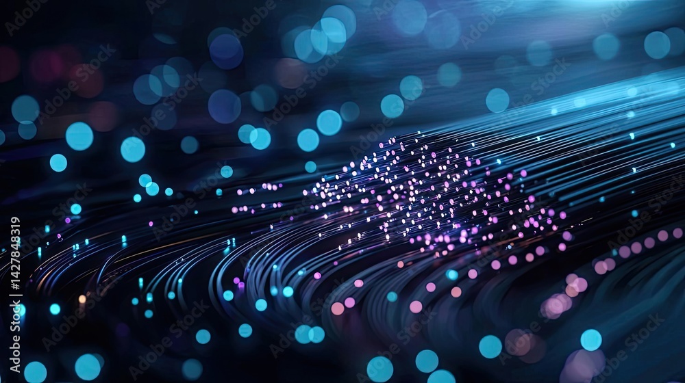 Aufkleber lights of glowing fiber optic cables featuring macro connectors concept. abstract visualization of c