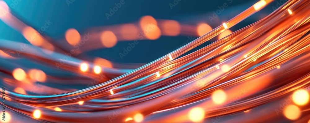 Poster lights of glowing fiber optic cables showing network connectors concept. abstract image of glowing c