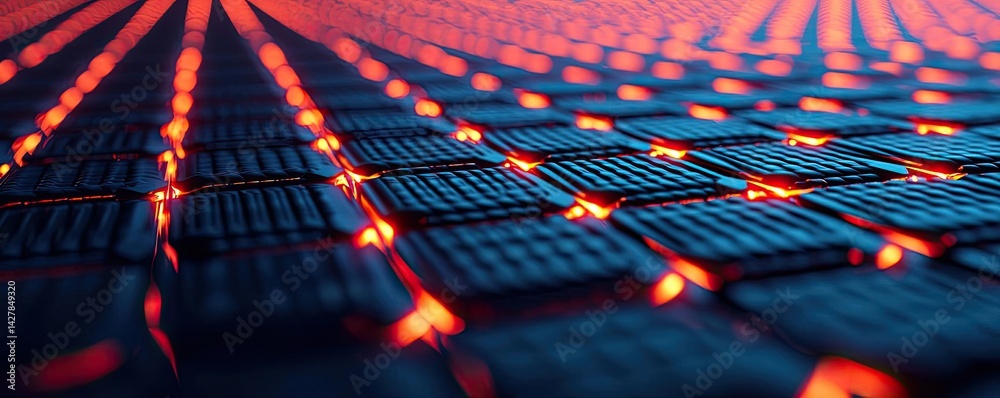 Aufkleber lights of glowing fiber optic cables featuring macro connectors concept. macro view of electronic ci