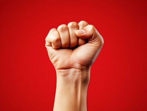 Raised Fist Power Protest Red Background Image