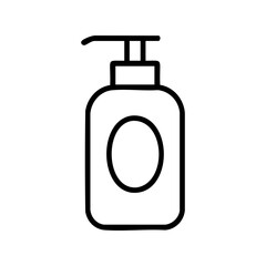 Fototapeta premium Black line art of a pump dispenser bottle with an oval label, ideal for skincare, soap, sanitizer, or cosmetic product design.