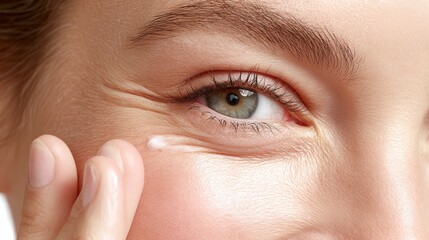 Naklejka premium Close-Up of Woman Applying Eye Cream for Skincare Routine and Healthy Appearance