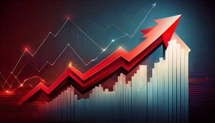 financial market growth as a upward red arrow pointing up