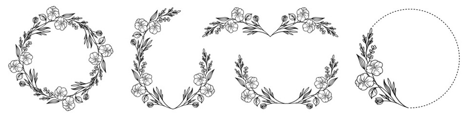 Luxury botanical wedding frame elements on white background. Set of circle shapes, glitters, eucalyptus leaves, leaf branches. Elegant foliage design for wedding, card, invitation, greeting.