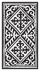 Traditional Kazakh Ornament Black and White Silhouette – Ethnic Carpet. Vector Design