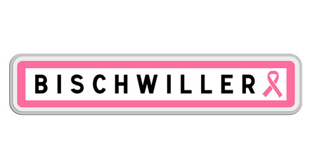 Panneau de sortie de Bischwiller, Bas-Rhin, Grand Est avec Ruban Octobre Rose