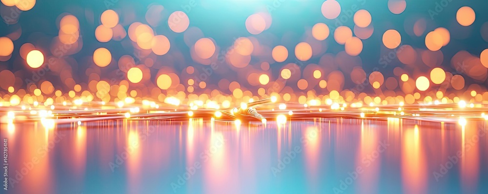 Poster lights of glowing fiber optic cables featuring macro connectors concept. a shimmering background wit