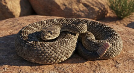 Desert snake coiled on rocks in natural habitat