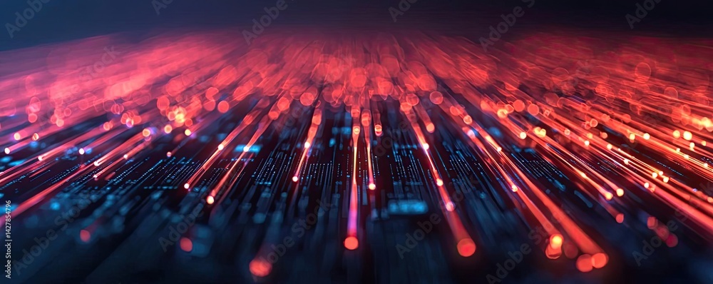 Aufkleber lights of glowing fiber optic cables showing network connectors concept. a mesmerizing abstract repr
