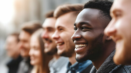 of friends laughing together while walking in city street showing unity and acceptance