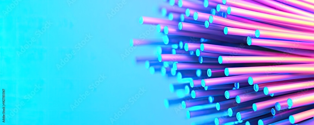 Poster lights of glowing fiber optic cables featuring macro connectors concept. vibrant abstract background