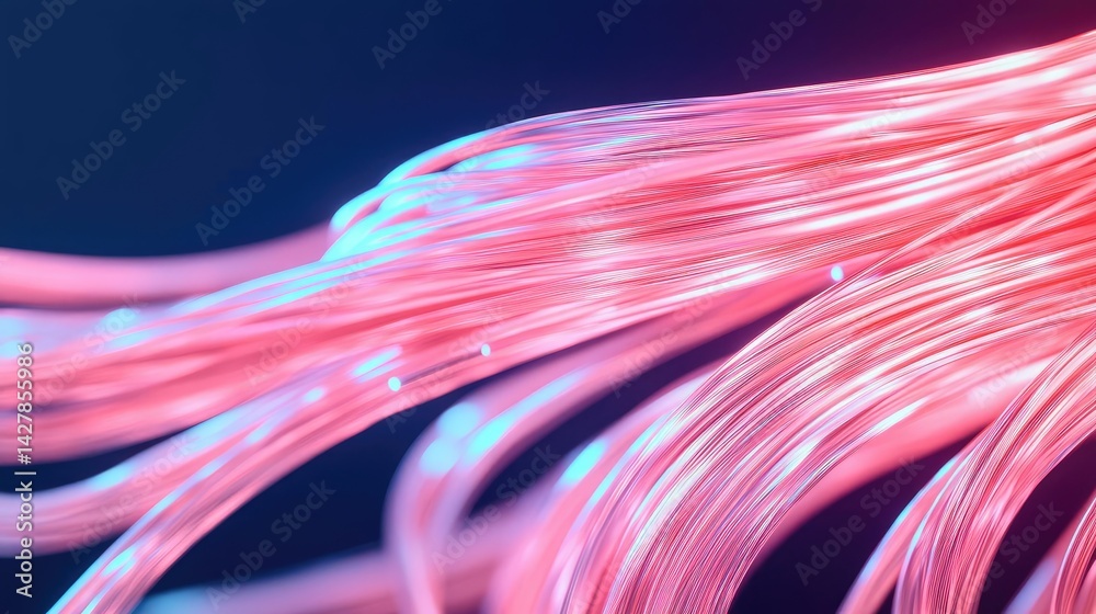 Aufkleber Lights of glowing fiber optic cables in digital technology connectors concept. Abstract colorful strands creating a dynamic visual effect.
