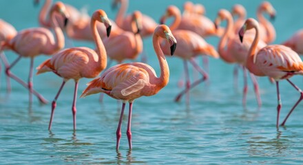 Flock flamingos water birds nature scene pink birds