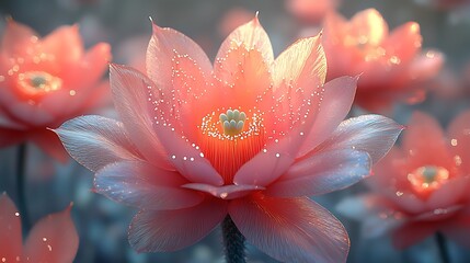 Fototapeta premium Beautiful pink lotus flowers blooming in a serene pond with soft sunlight filtering through