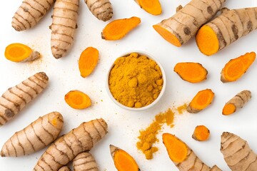 Turmeric background pattern on the blank background