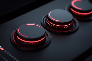 Close-up of a sleek, dark control panel featuring illuminated knobs, suggesting precise adjustments and technological sophistication in a professional setting