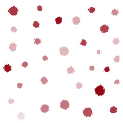A white background with various red and pink paint splatters in different sizes scattered throughout the image.