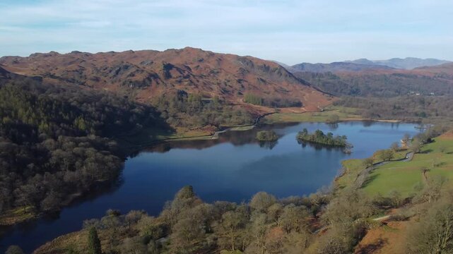 Scenic aerial perspective over idyllic landscape with Lake and hills - Rydal Water, Lake District