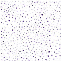 A white background scattered with small, irregular purple shapes creating a playful, abstract pattern.