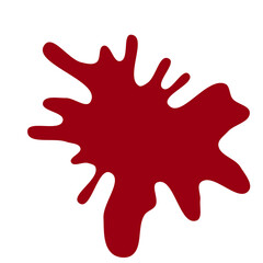 A vivid red ink or paint splash with irregular edges on a white background, resembling a spontaneous, abstract art form.