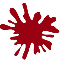 A large, irregular red paint splatter on a white background, showcasing a dynamic and artistic shape.