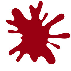 A stylized red paint splatter shape on a white background, resembling a vibrant and abstract artistic design.