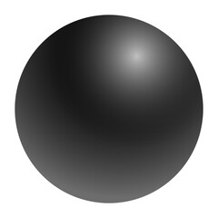 A smooth, shiny black sphere with a subtle gradient and soft reflections, set against a plain white background.