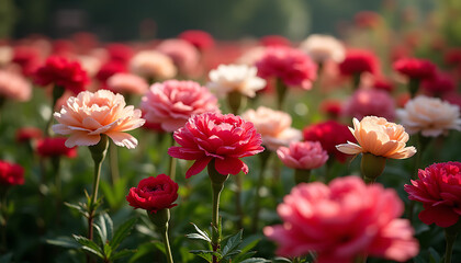 Stunning field of colorful carnations in bloom creating a vibrant display